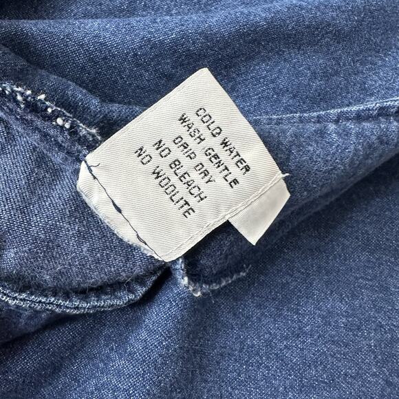 Alfredos Wife Top Womens Large Blue Denim Fringe Vintage Art Chambray - Picture 12 of 13